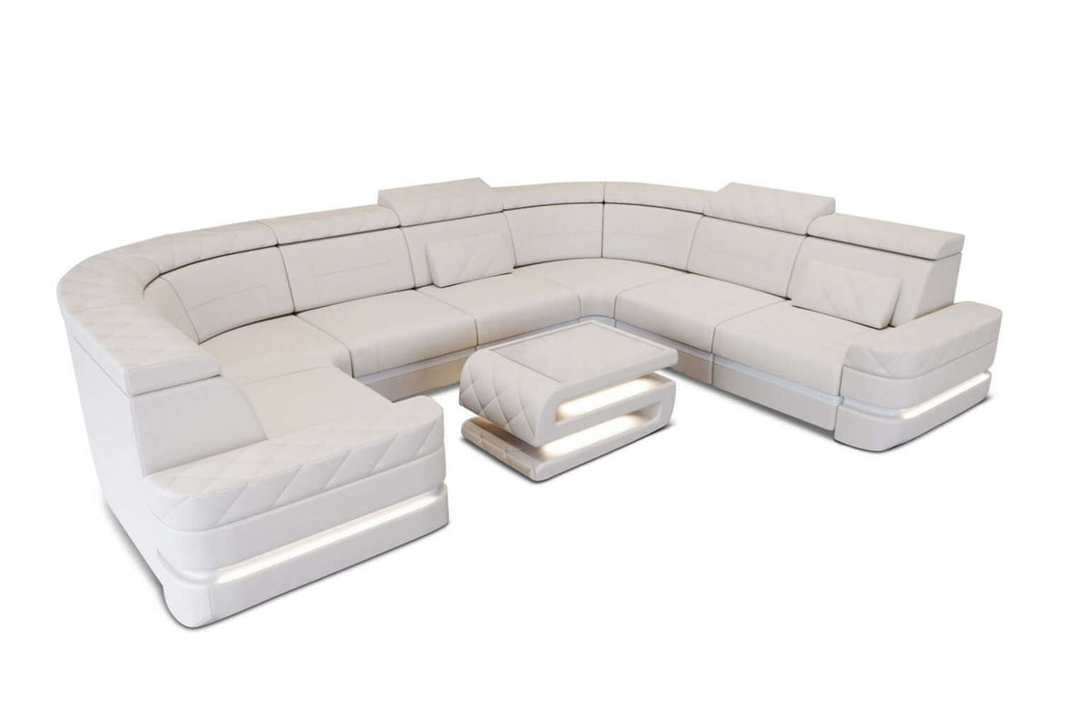Mini Sofa Positano U-Form in Leder Beige-Weiß