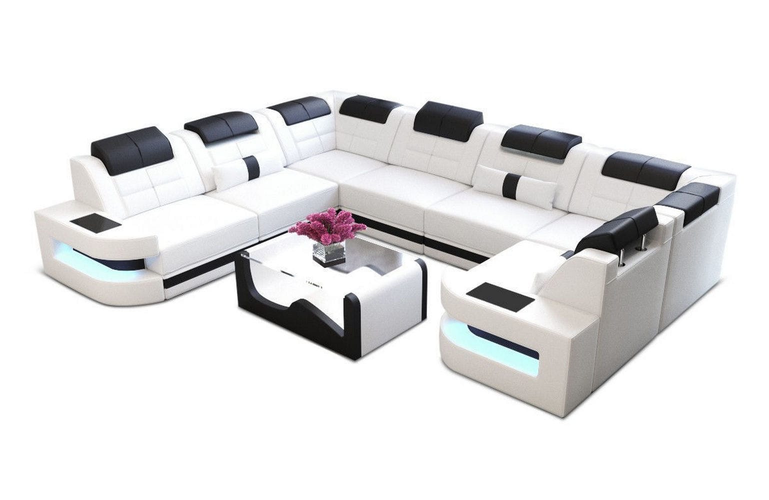 Leder Couch Como U Form mit Beleuchtung – Modern & Stilvoll weiß-schwarz
