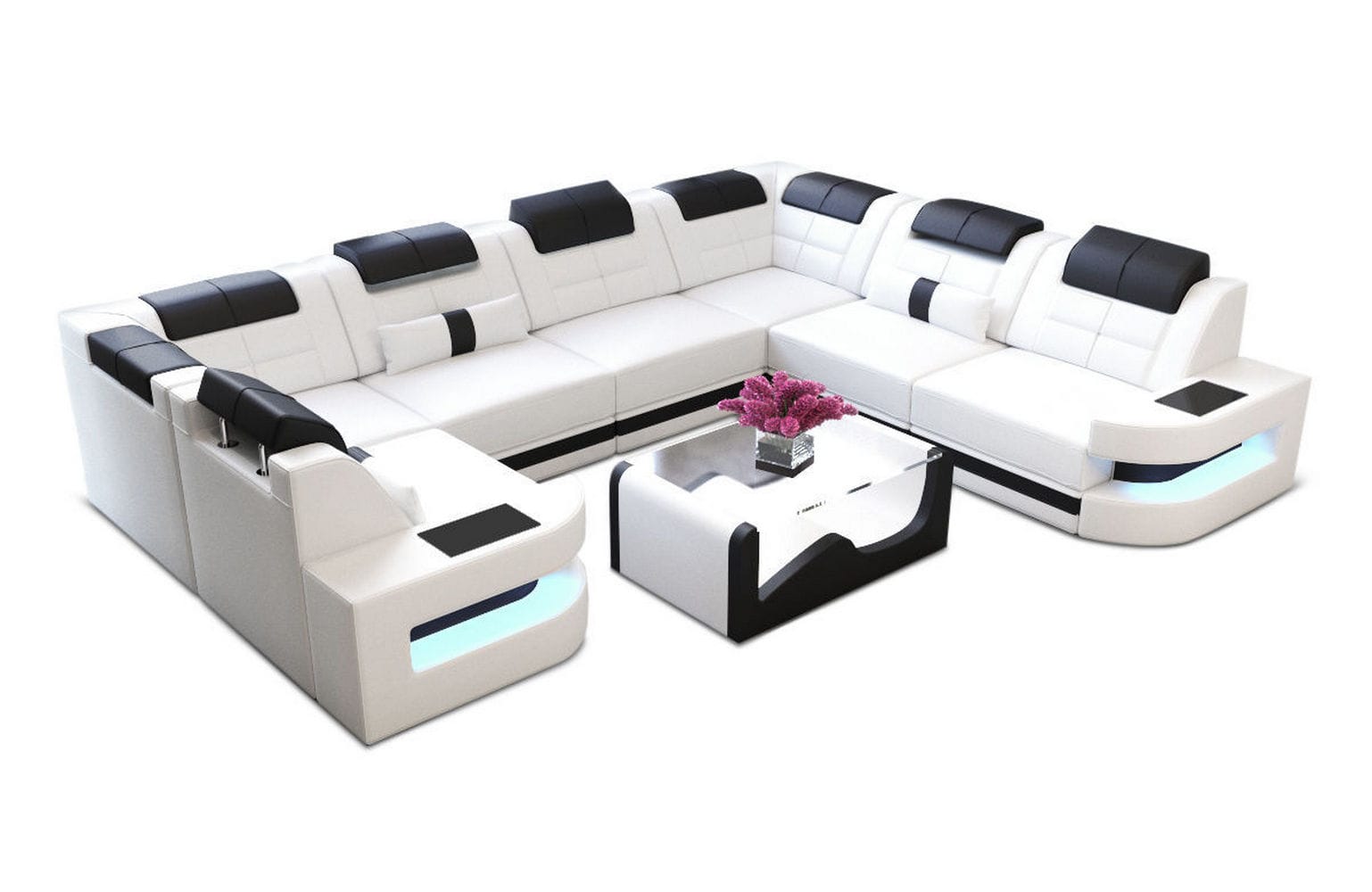Leder Couch Como U Form mit Beleuchtung – Modern & Stilvoll weiß-schwarz