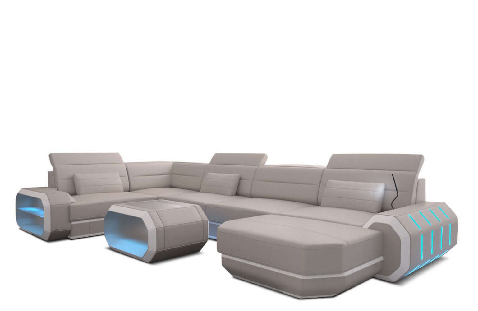 Mini Wohnlandschaft Roma XL U-Form in Leder Beige-Weiß