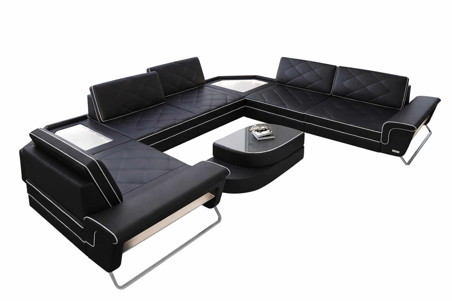 Leder Couch Sepino schwarz-weiß
