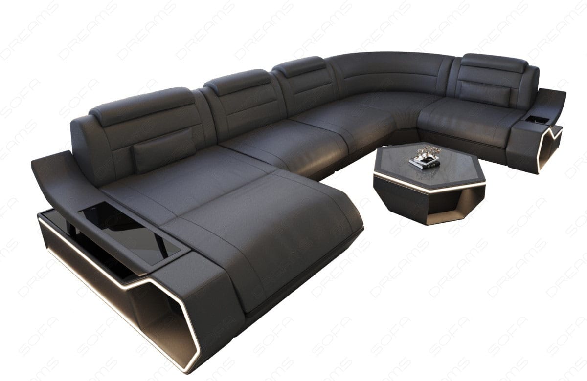 Leder Wohnlandschaft Toscano U Form – Luxus & Komfort grau-schwarz