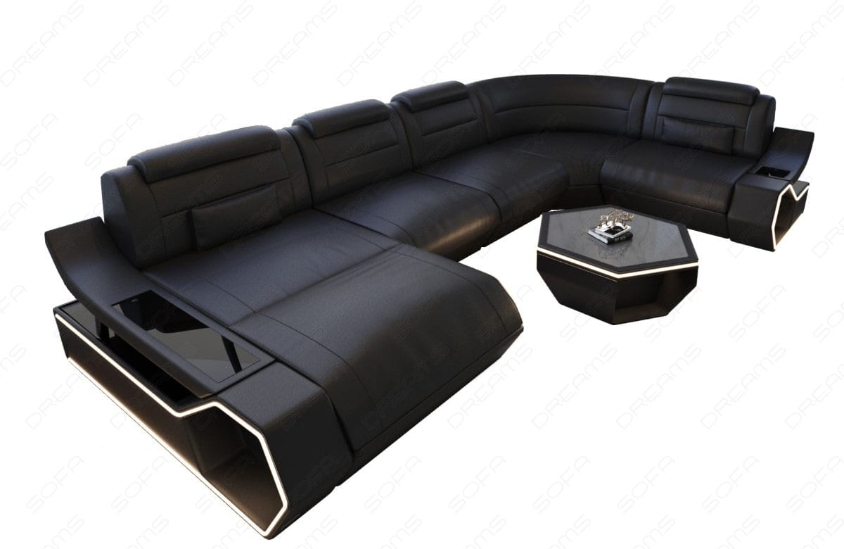 Leder Wohnlandschaft Toscano U Form – Luxus & Komfort schwarz