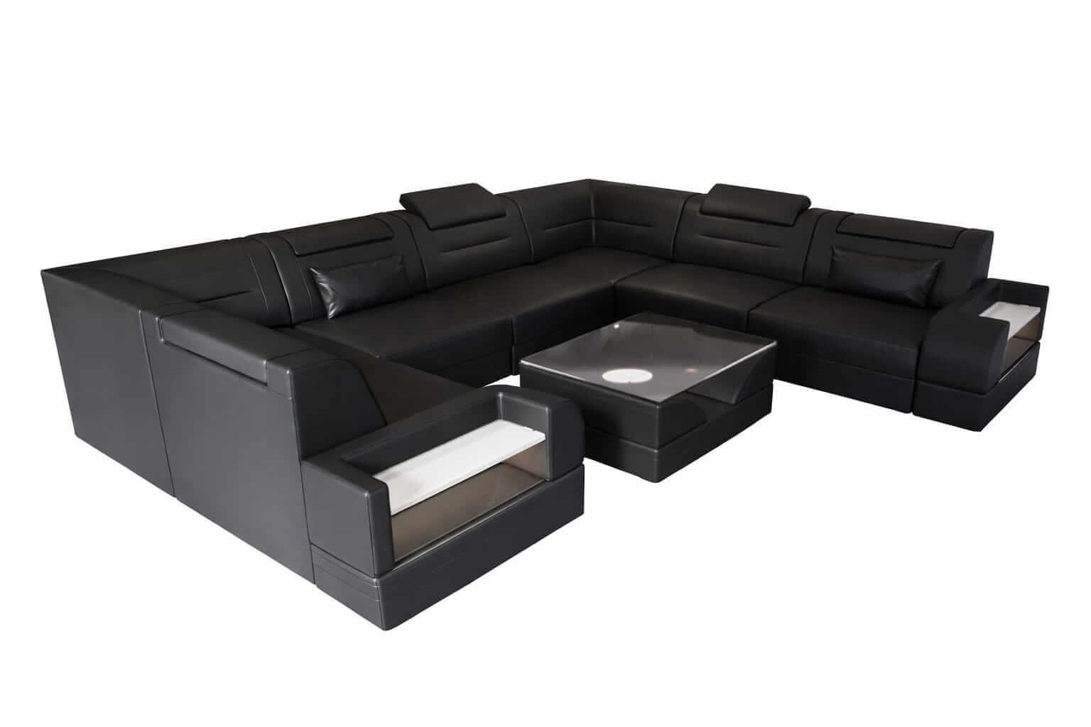 Mini Leder Wohnlandschaft Trivento – Modern und Elegant Schwarz