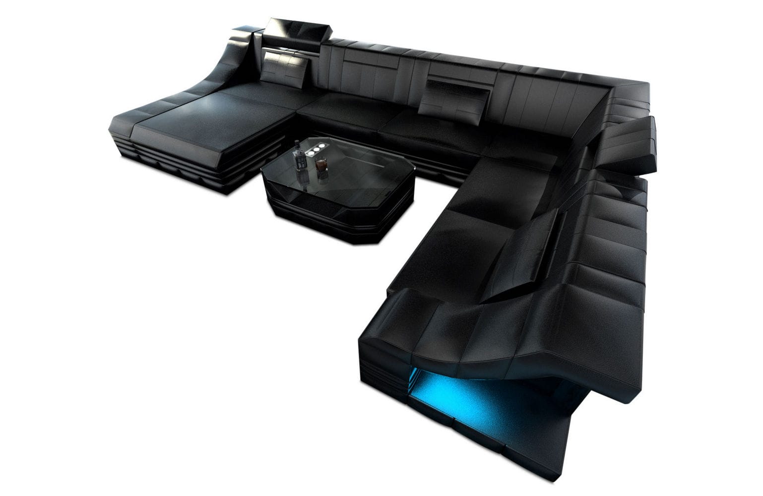 Design Wohnlandschaft Turino XL mit LED schwarz