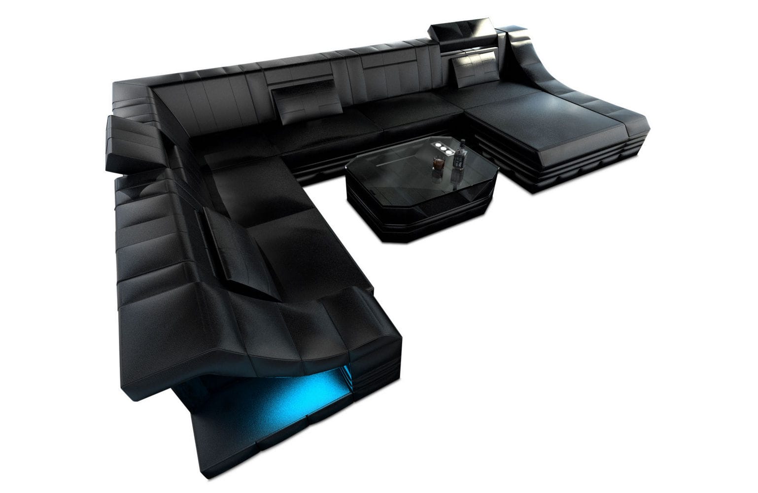 Design Wohnlandschaft Turino XL mit LED schwarz