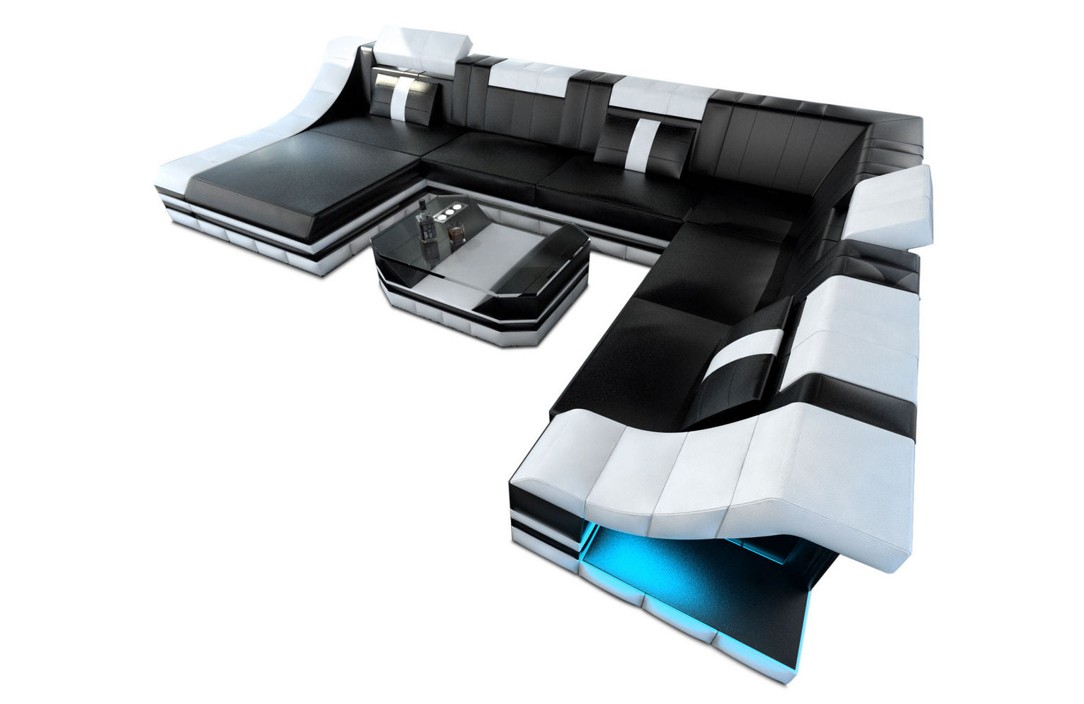 Mini Design Wohnlandschaft Turino XL mit LED Schwarz-Weiß