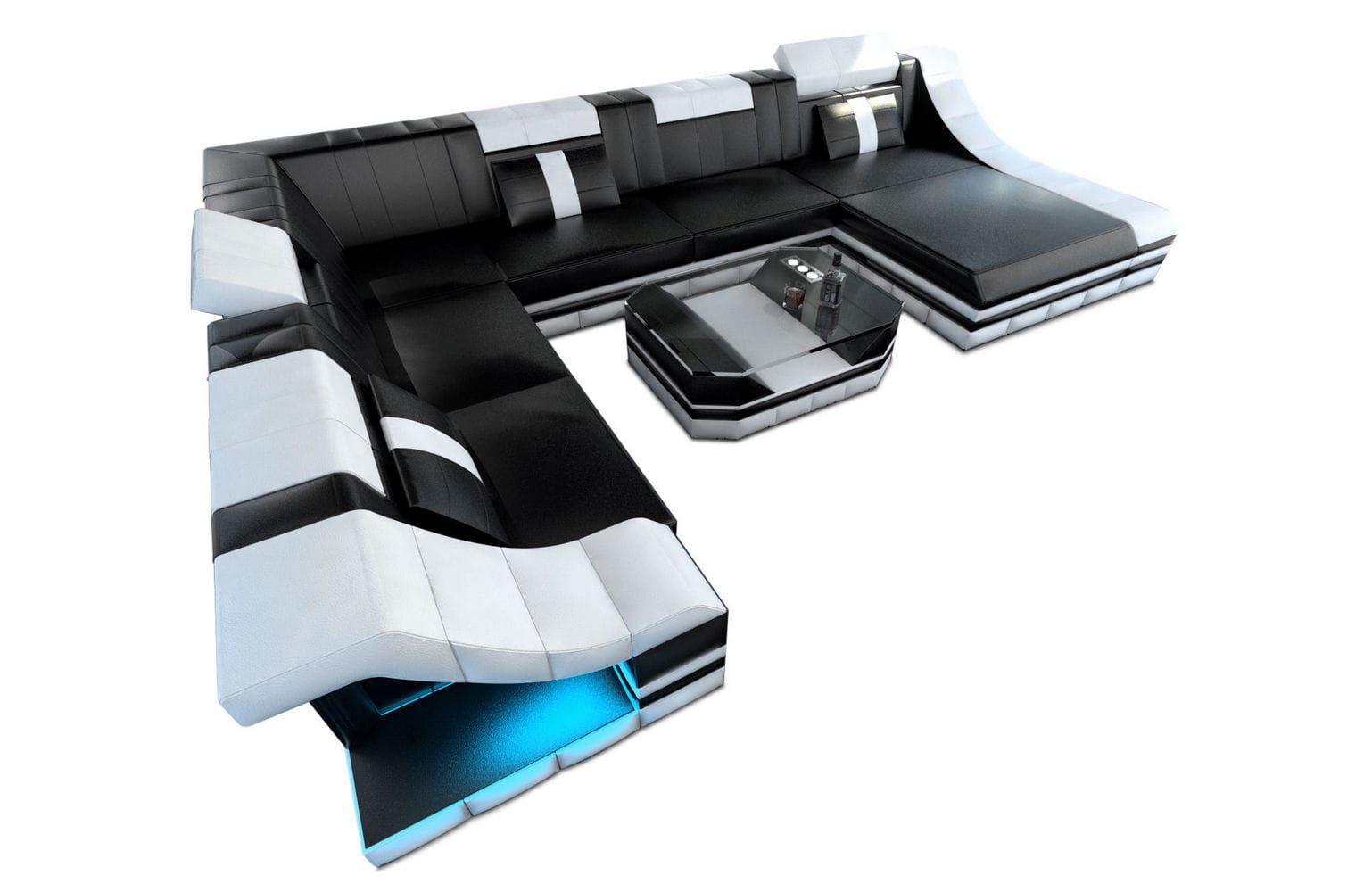 Design Wohnlandschaft Turino XL mit LED schwarz-weiß