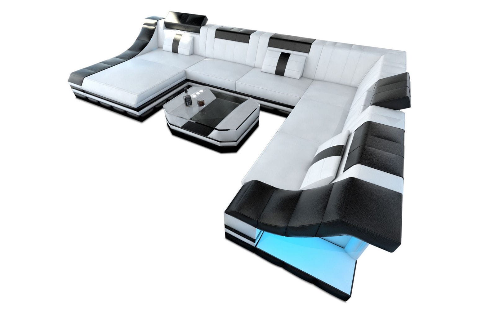 Design Wohnlandschaft Turino XL mit LED weiß-schwarz