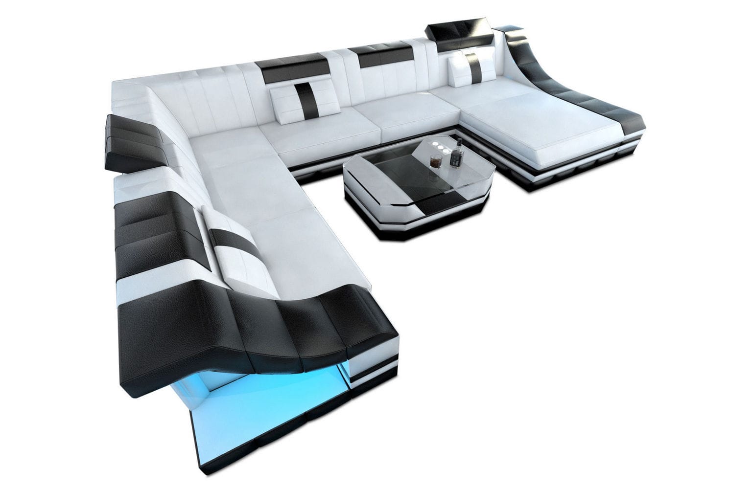 Design Wohnlandschaft Turino XL mit LED weiß-schwarz