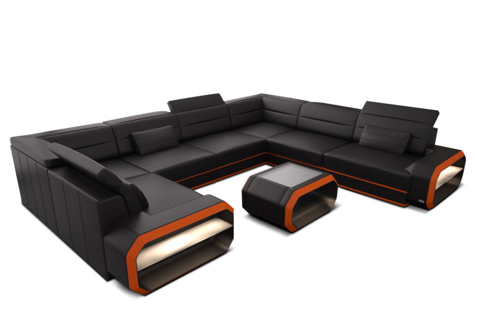Leder Wohnlandschaft Verona U-Form – Komfort schwarz-orange