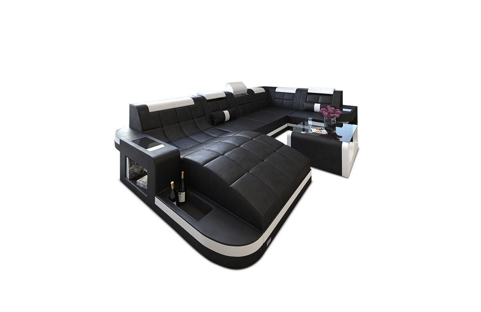 Mini Relax Wohnlandschaft Wave mit LED – Komfort Schwarz-Weiß