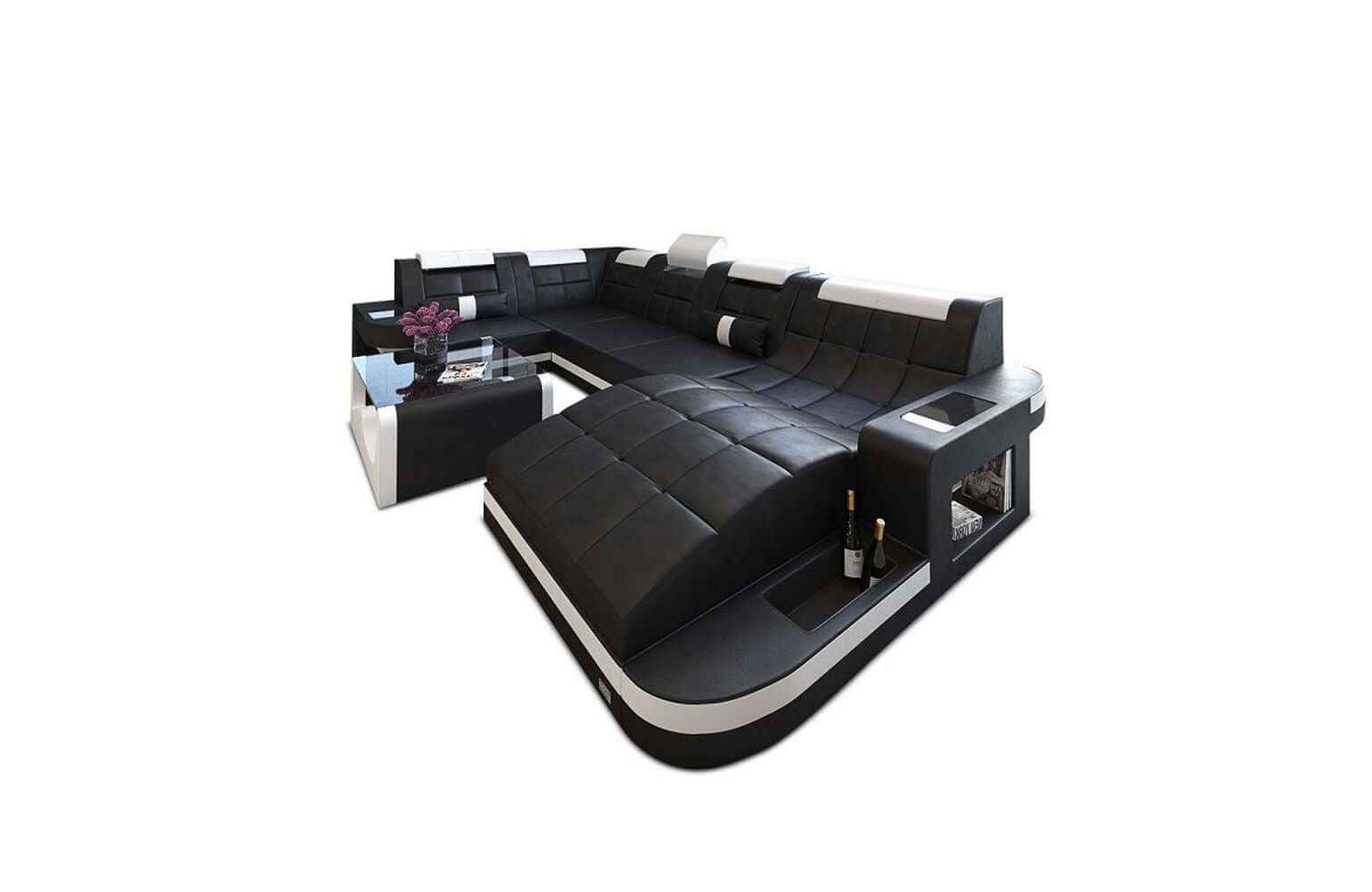 Mini Relax Wohnlandschaft Wave mit LED – Komfort Schwarz-Weiß