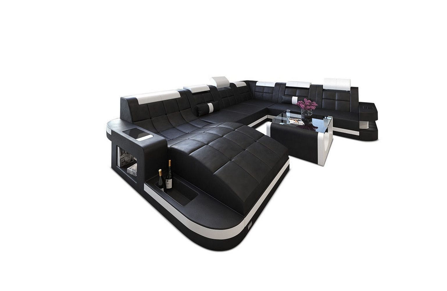 Design Wohnlandschaft Wave XL mit LED schwarz-weiß