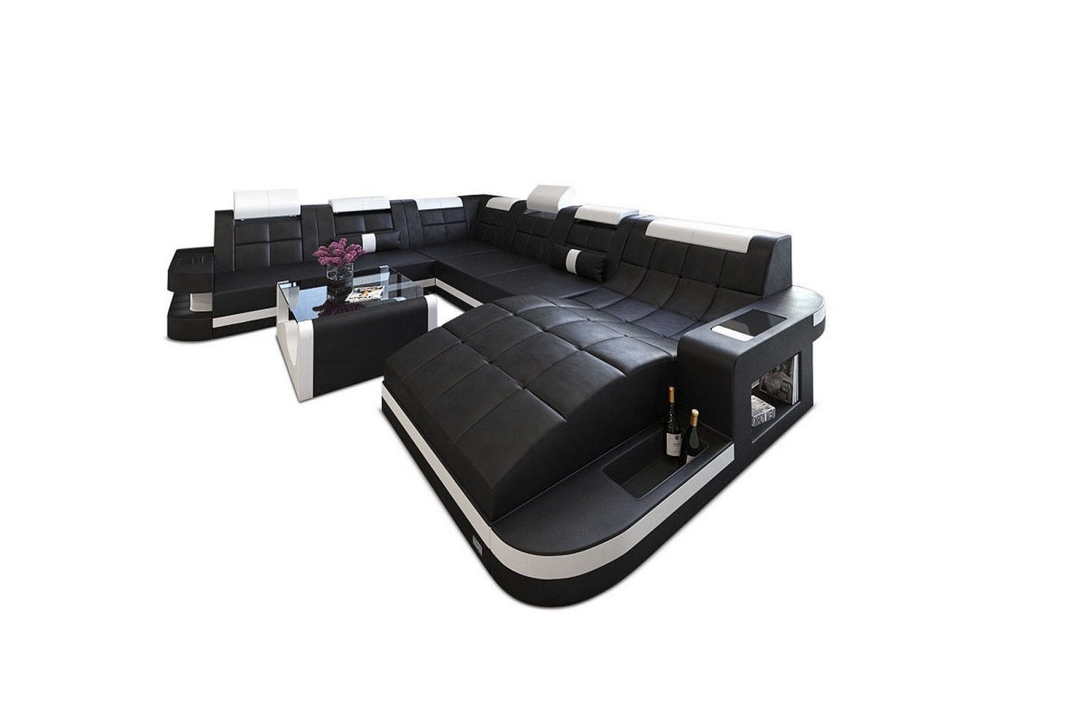 Design Wohnlandschaft Wave XL mit LED schwarz-weiß