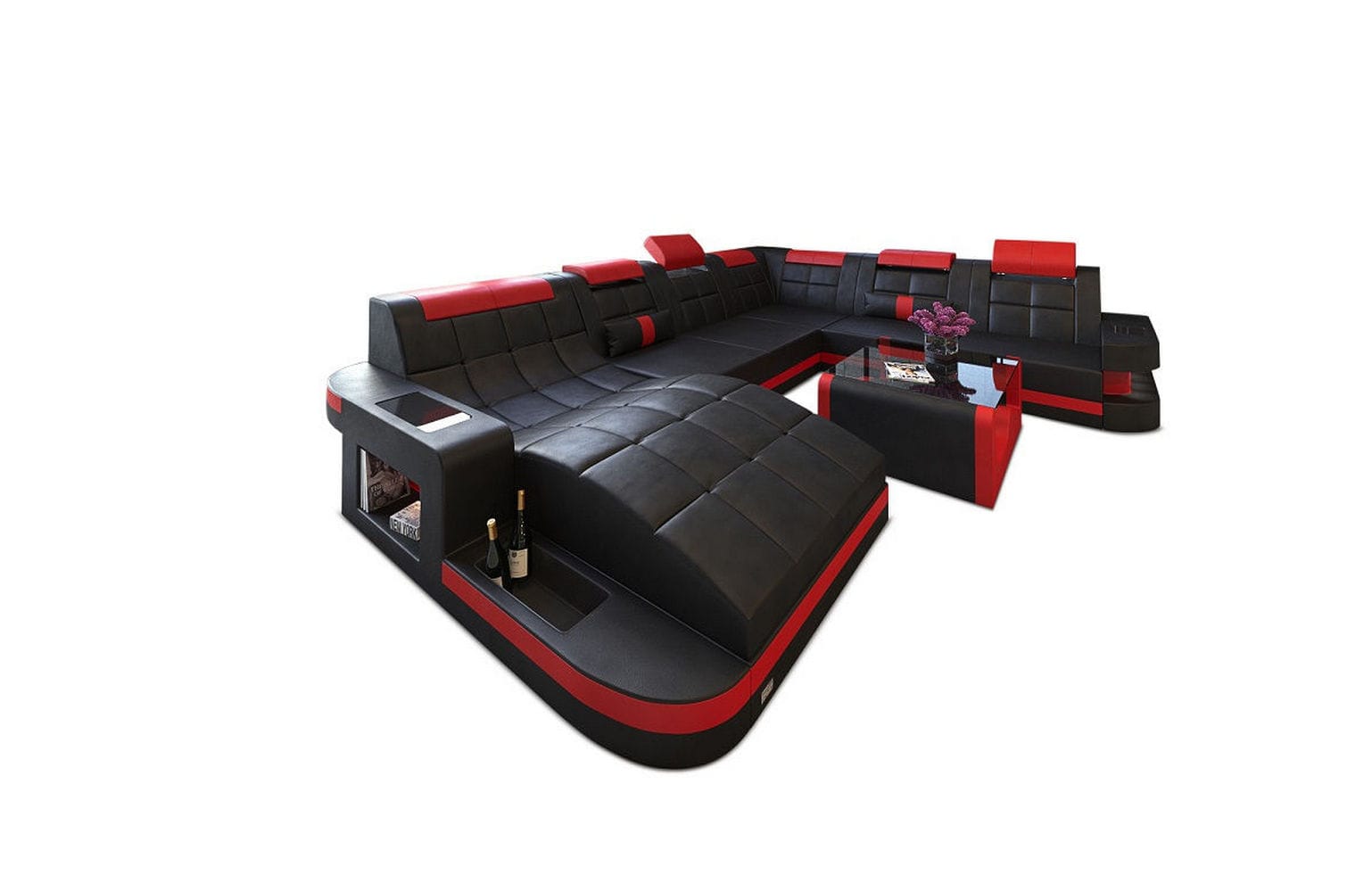 Design Wohnlandschaft Wave XL mit LED schwarz-rot