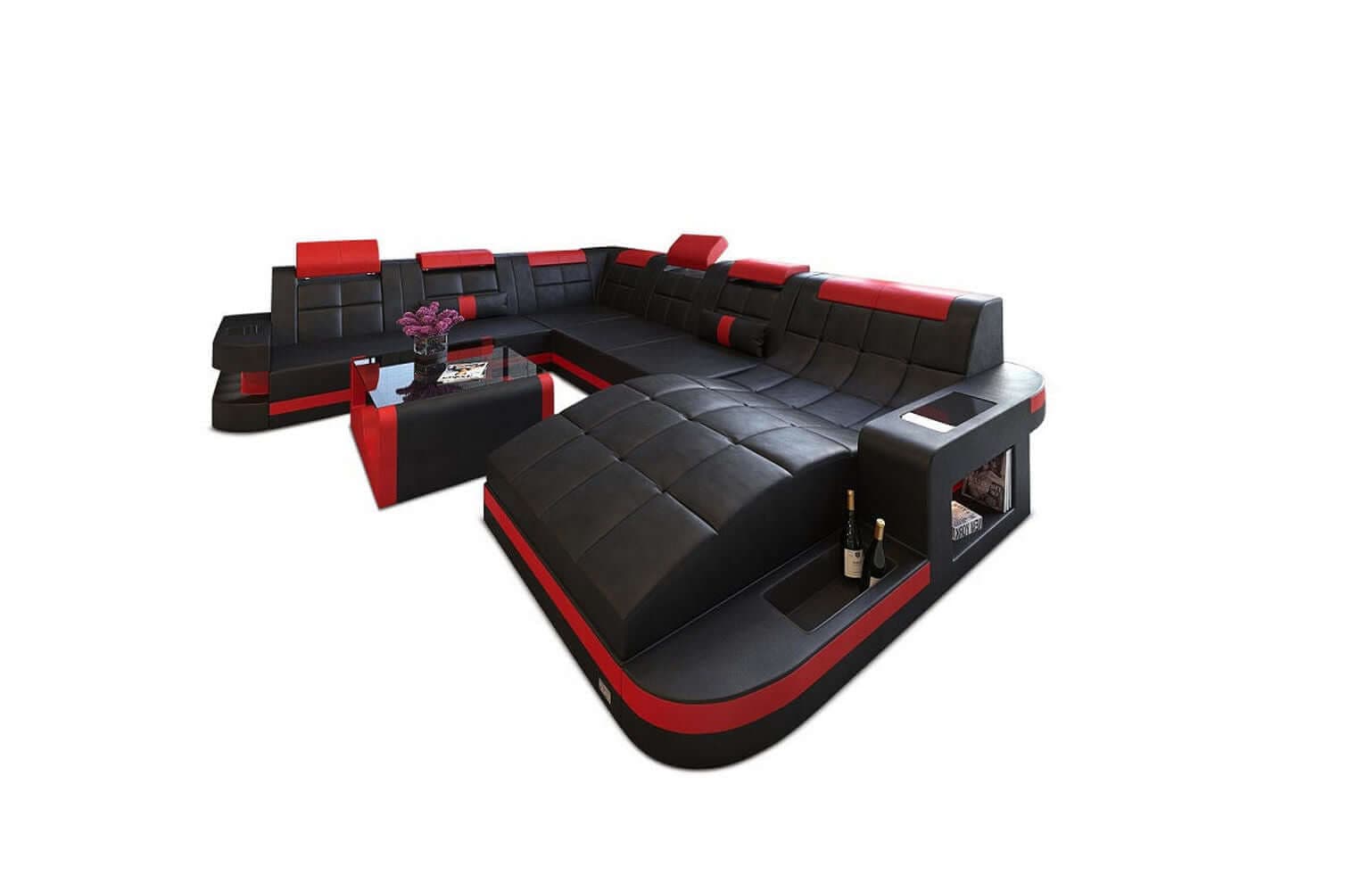 Mini Wohnlandschaft Wave XL in Leder schwarz-rot
