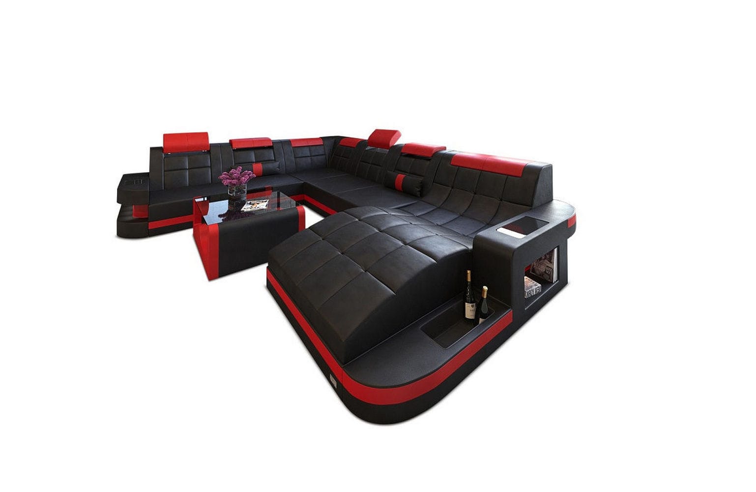 Design Wohnlandschaft Wave XL mit LED schwarz-rot