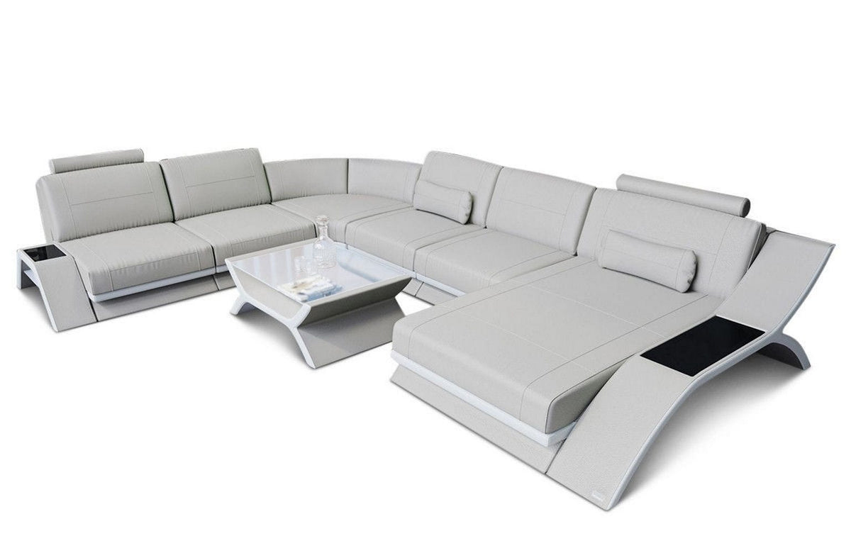 XXL Wohnlandschaft Calabria U-Form in Leder beige-weiß