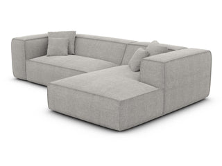 Polster Ecksofa Liranda L-Form kurz in Strukturstoff und der Farbe Hellgrau - Ausrichtung rechts