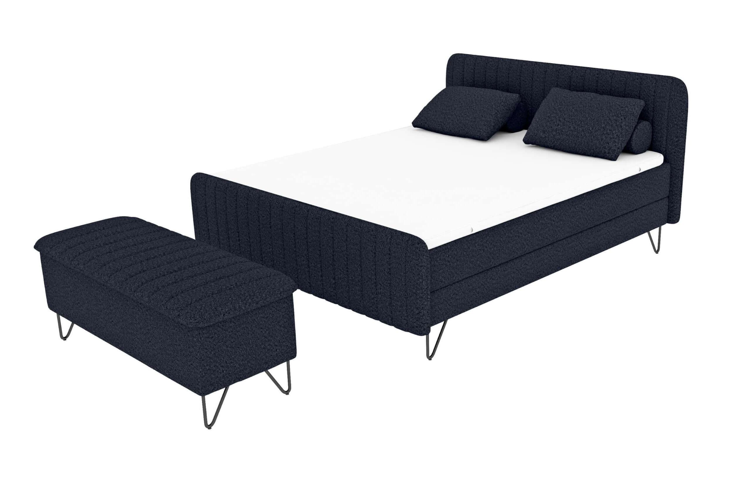 Boxspringbett Aurelio mit Hocker Dunkelblau