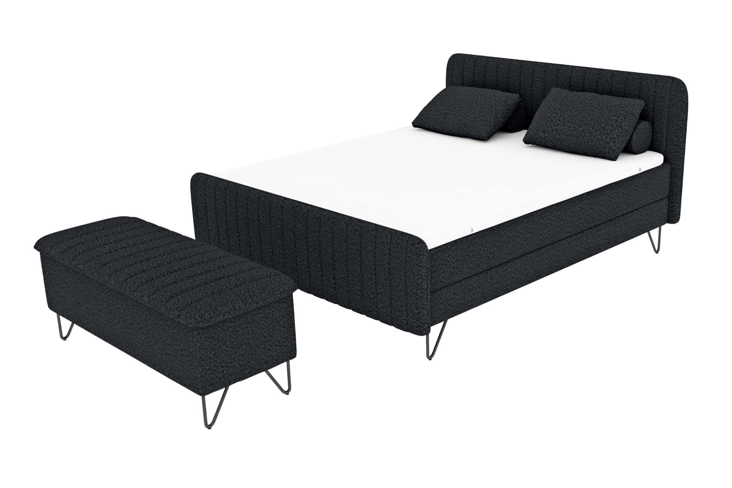 Boxspringbett Aurelio mit Hocker Schwarz