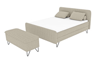Boxspringbett Aurelio mit Hocker in Creme aus Boucle-Stoff mit wählbarer Liegefläche für Schlafzimmer