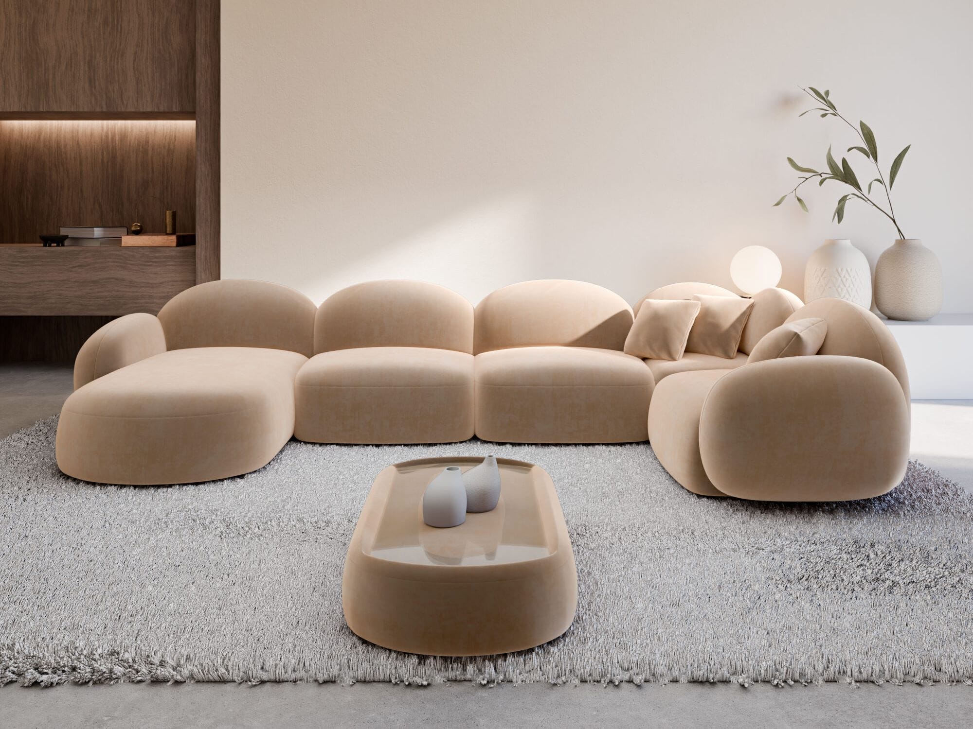XL Wohnlandschaft Mirello U-Form aus Stoff Beige