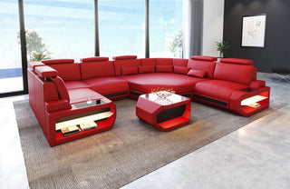 Sofa Wohnlandschaft Asti U-Form Mini Kunstleder Rot-Schwarz mit USB-Anschluss
