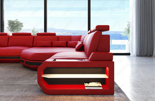 Sofa Wohnlandschaft Asti U-Form Mini Kunstleder Rot-Schwarz mit USB-Anschluss