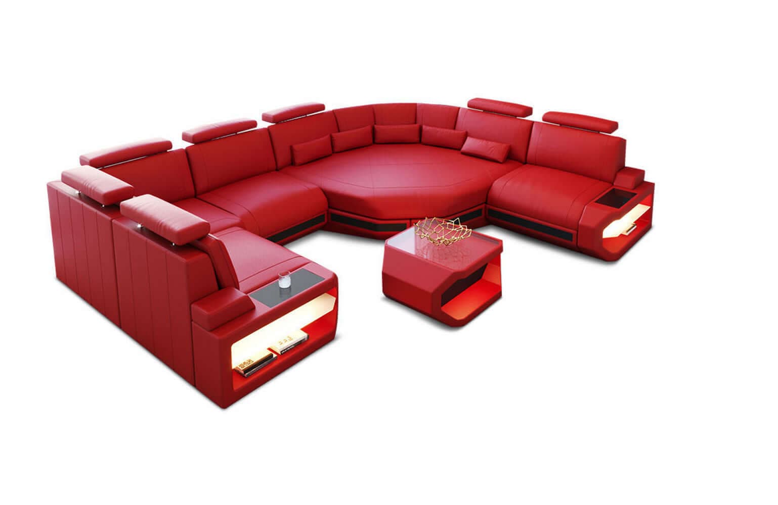 Leder Wohnlandschaft Asti Mini – Modern & Komfortabel rot-schwarz