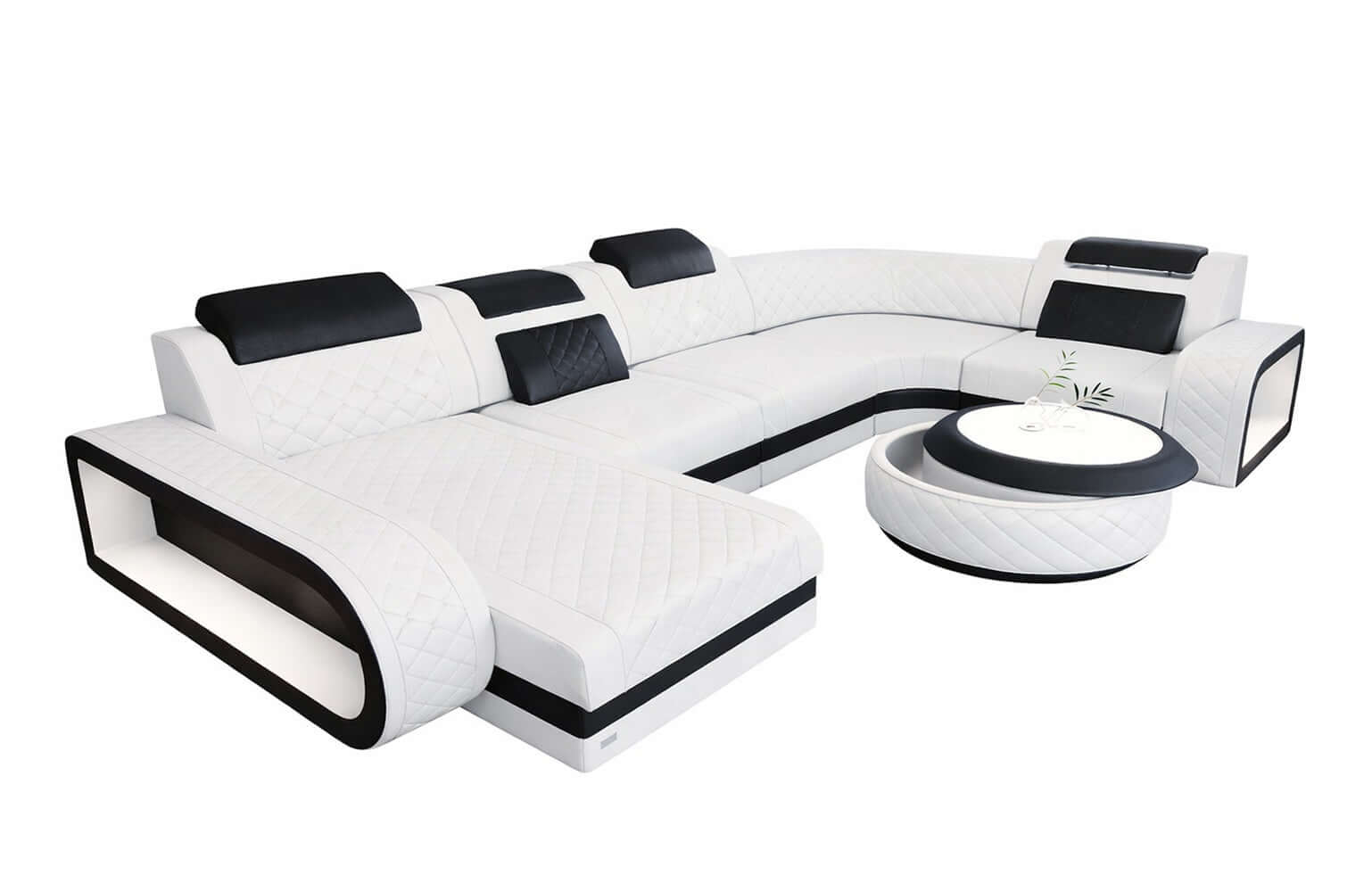 Mini Leder Wohnlandschaft Berlin U-Form Weiß-Schwarz