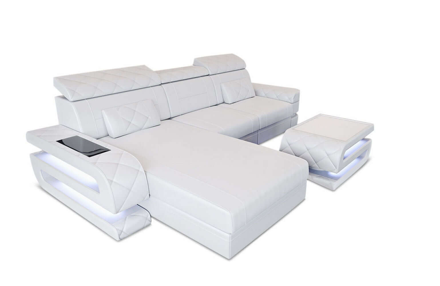 Mini Couch Bologna L-Form in Leder Weiß