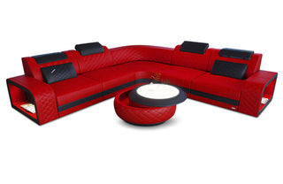 Mini Ecksofa Foggia Leder in Kunstleder und der Farbe Rot und Schwarz