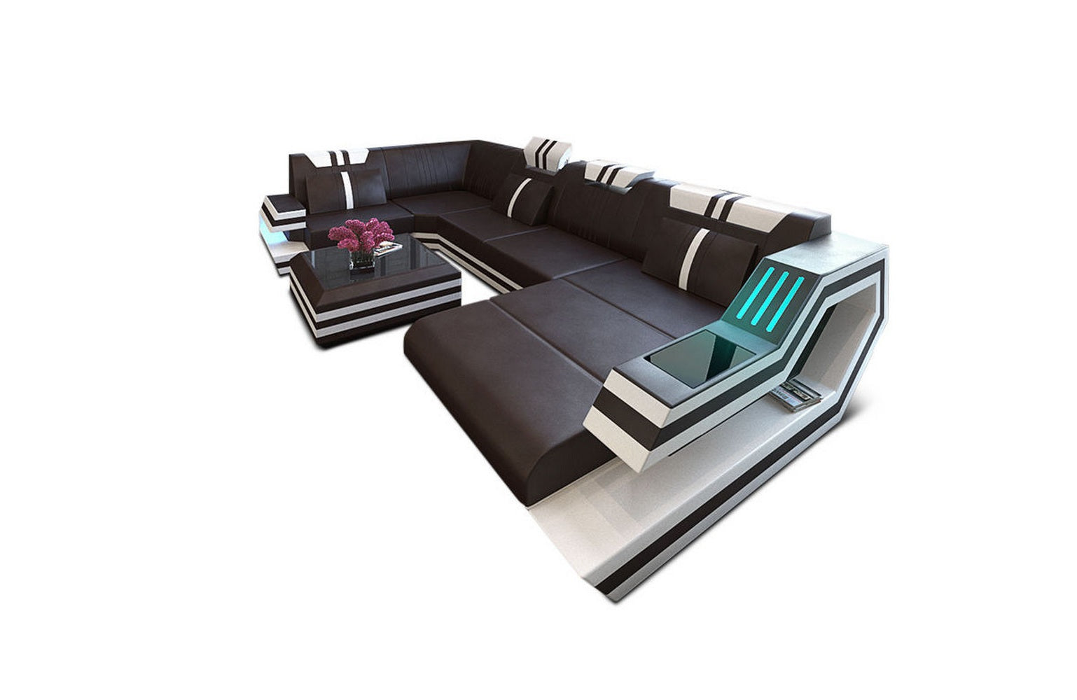 Ledersofa Wohnlandschaft Ravenna U-Form LED
