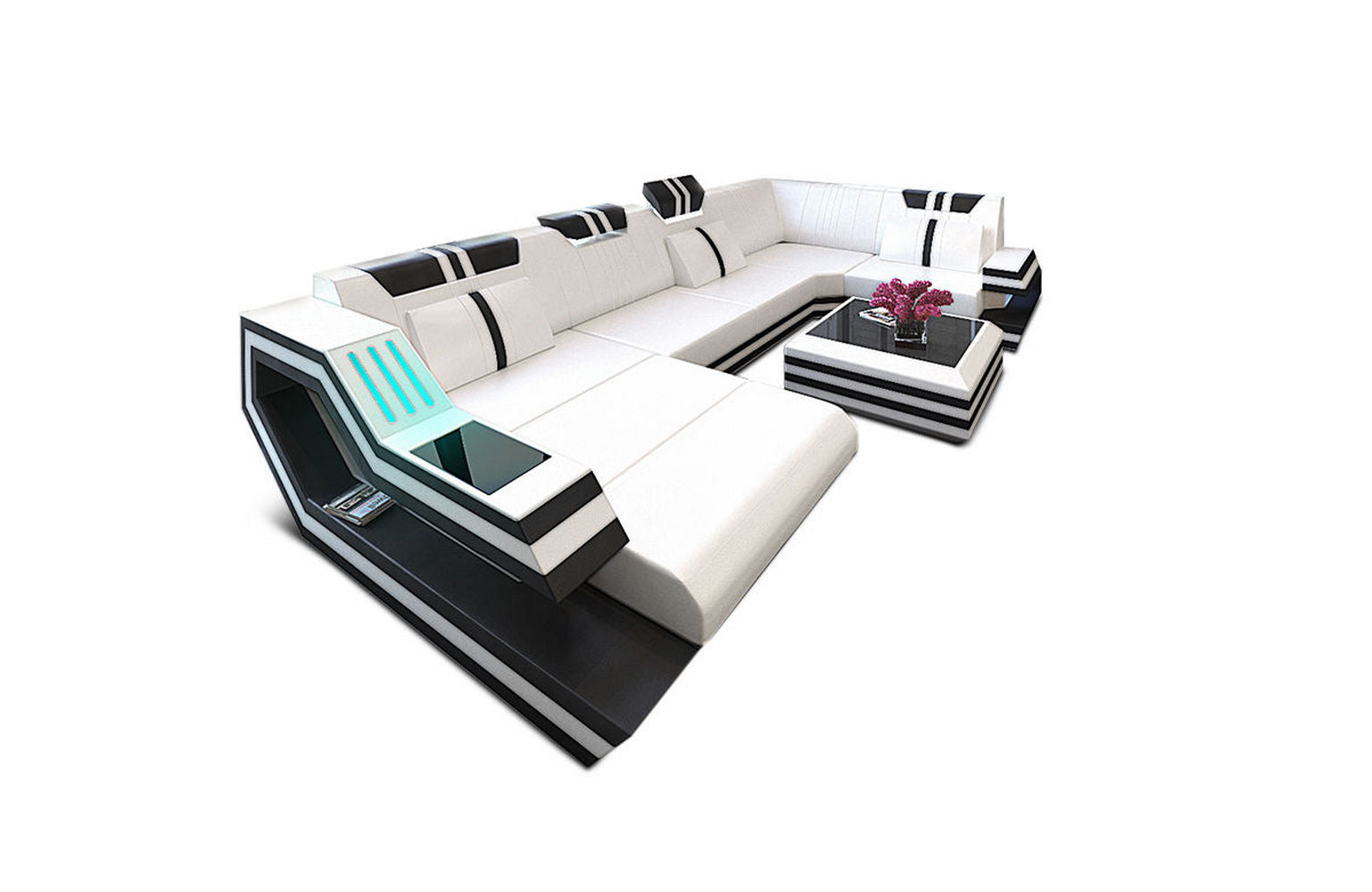 Ledersofa Wohnlandschaft Ravenna U-Form LED