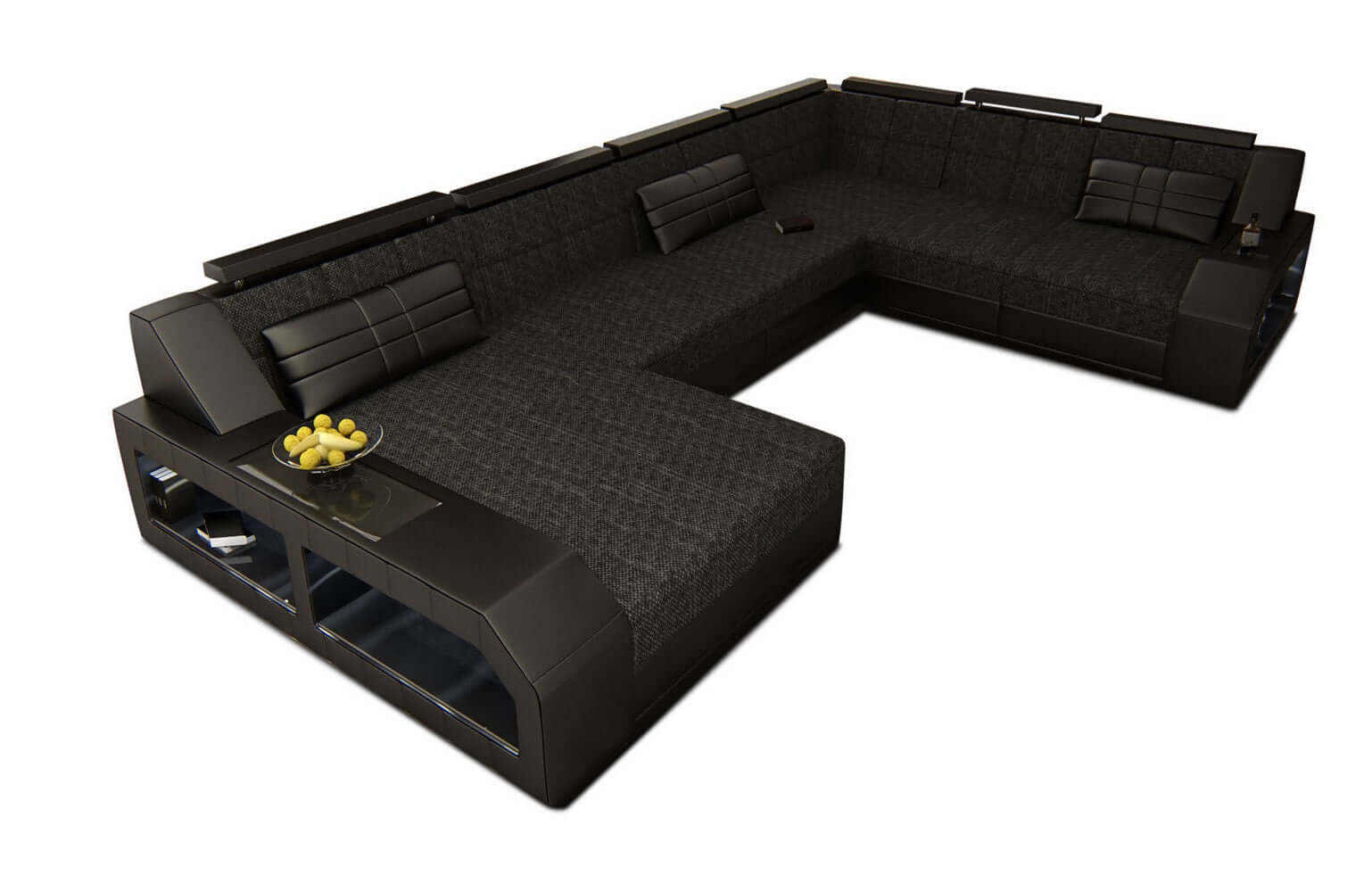 XXL Stoff Wohnlandschaft Matera U-Form Schwarzgrau-Schwarz