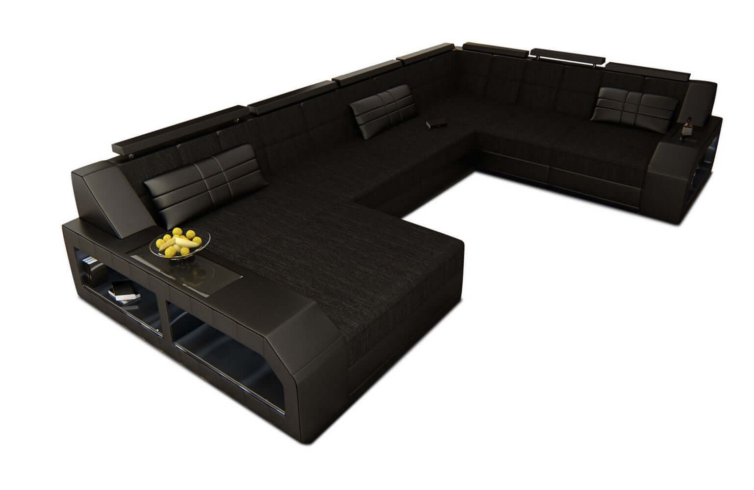 XXL Stoff Wohnlandschaft Matera U-Form Schwarz-Schwarz