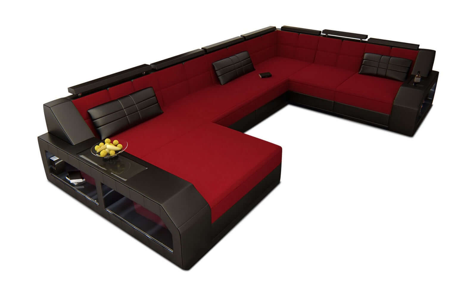 XXL Stoff Wohnlandschaft Matera U-Form Rot-Schwarz