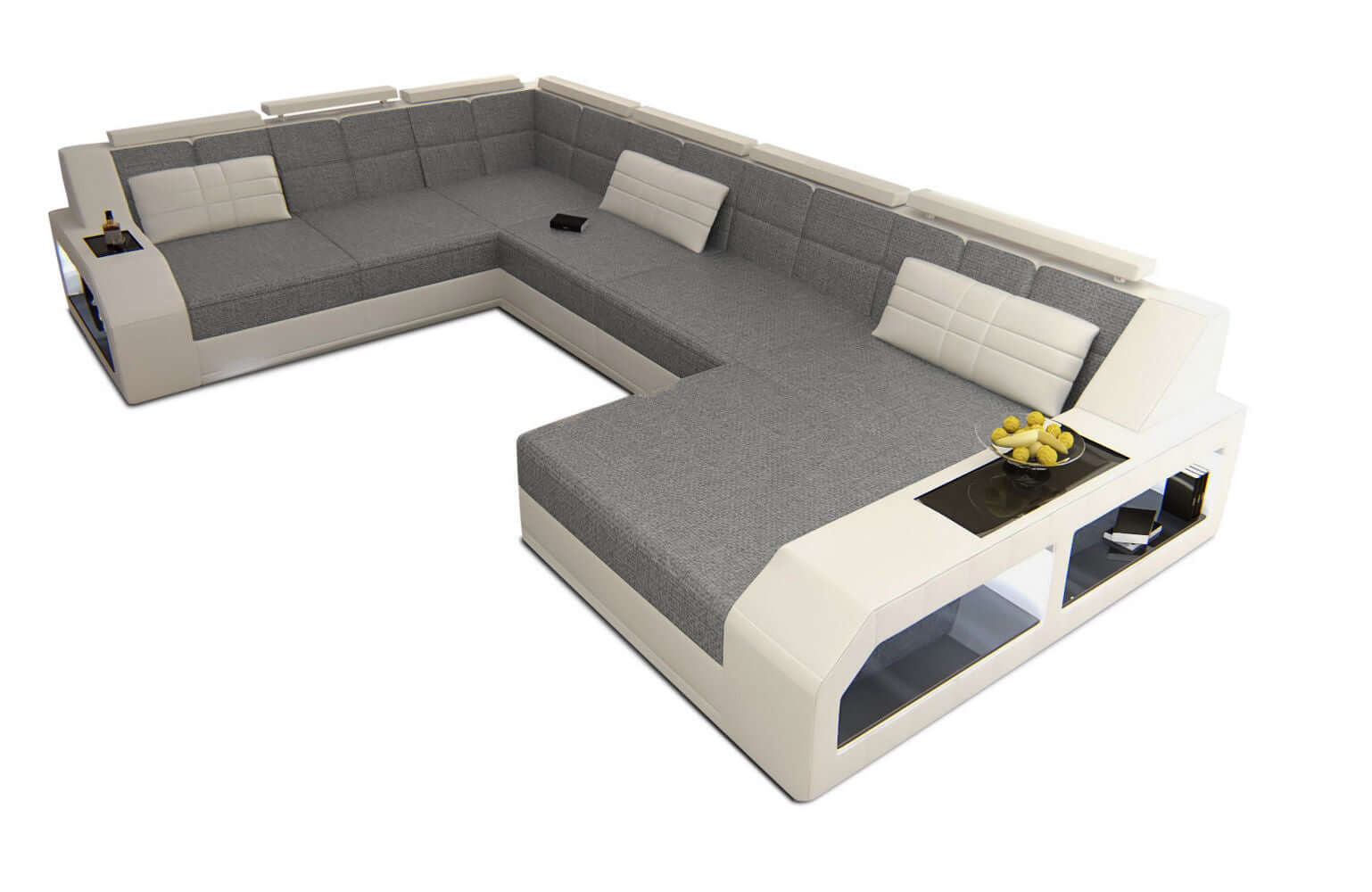 Stoff Wohnlandschaft Matera XXL Materialmix Grau-Weiß