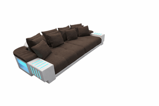 Big Sofa Bellagio im modernen Stoffbezug in Strukturstoff und der Farbe Braun und Weiß