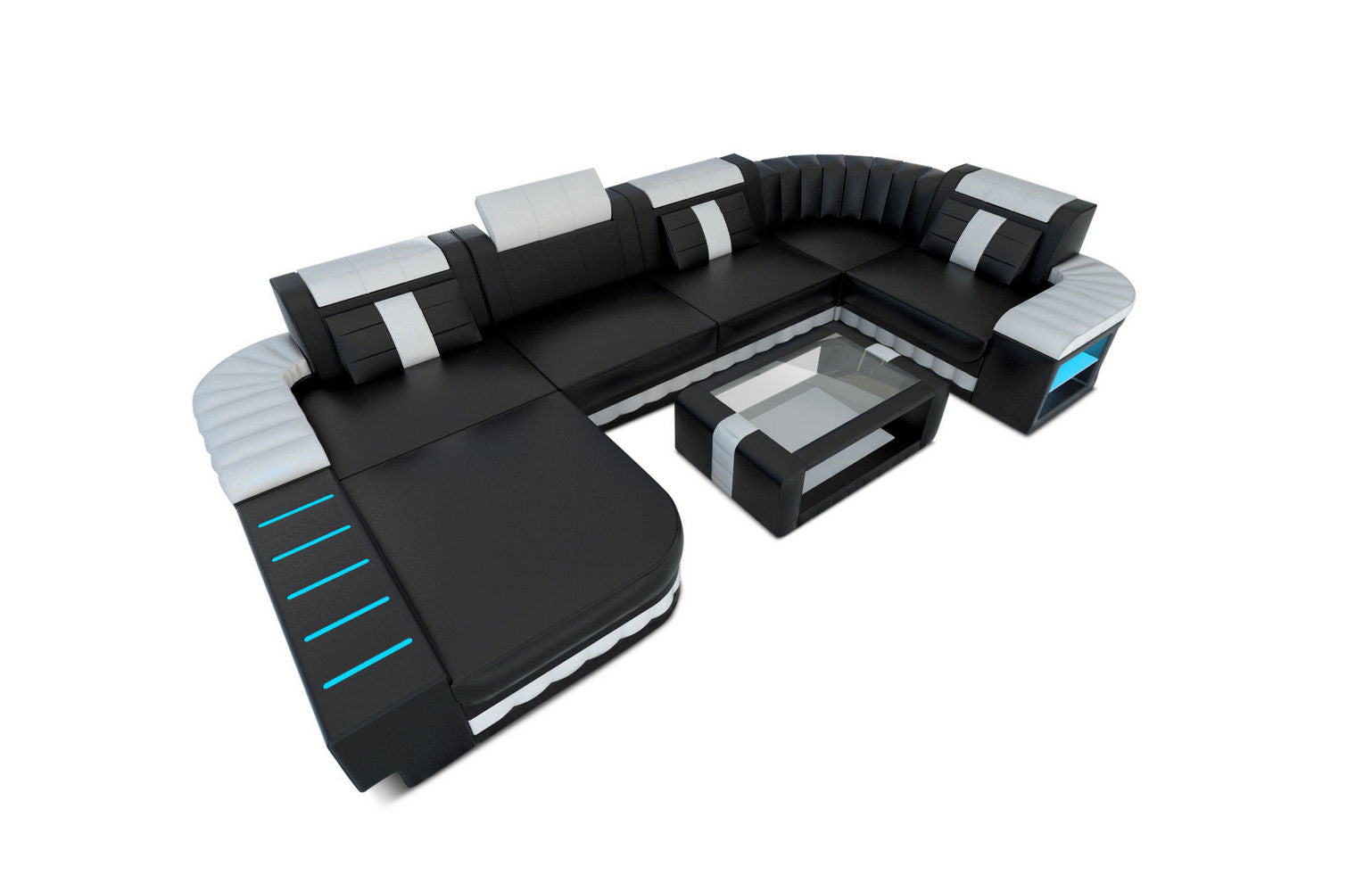 Mini Designer Wohnlandschaft Bellagio Led U-Form Schwarz-Weiß