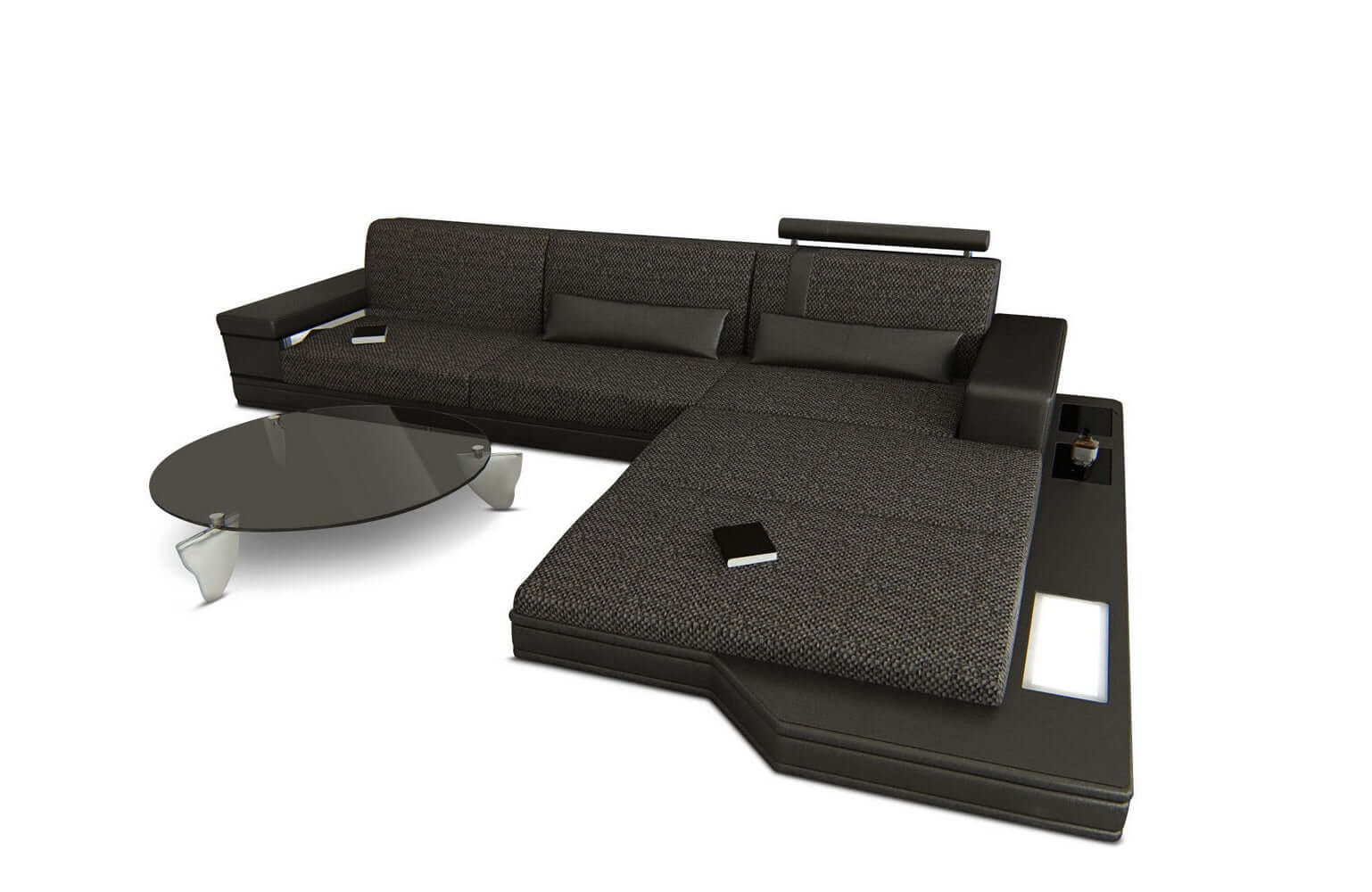 Couch Messana L Form in Stoff schwarzgrau-schwarz
