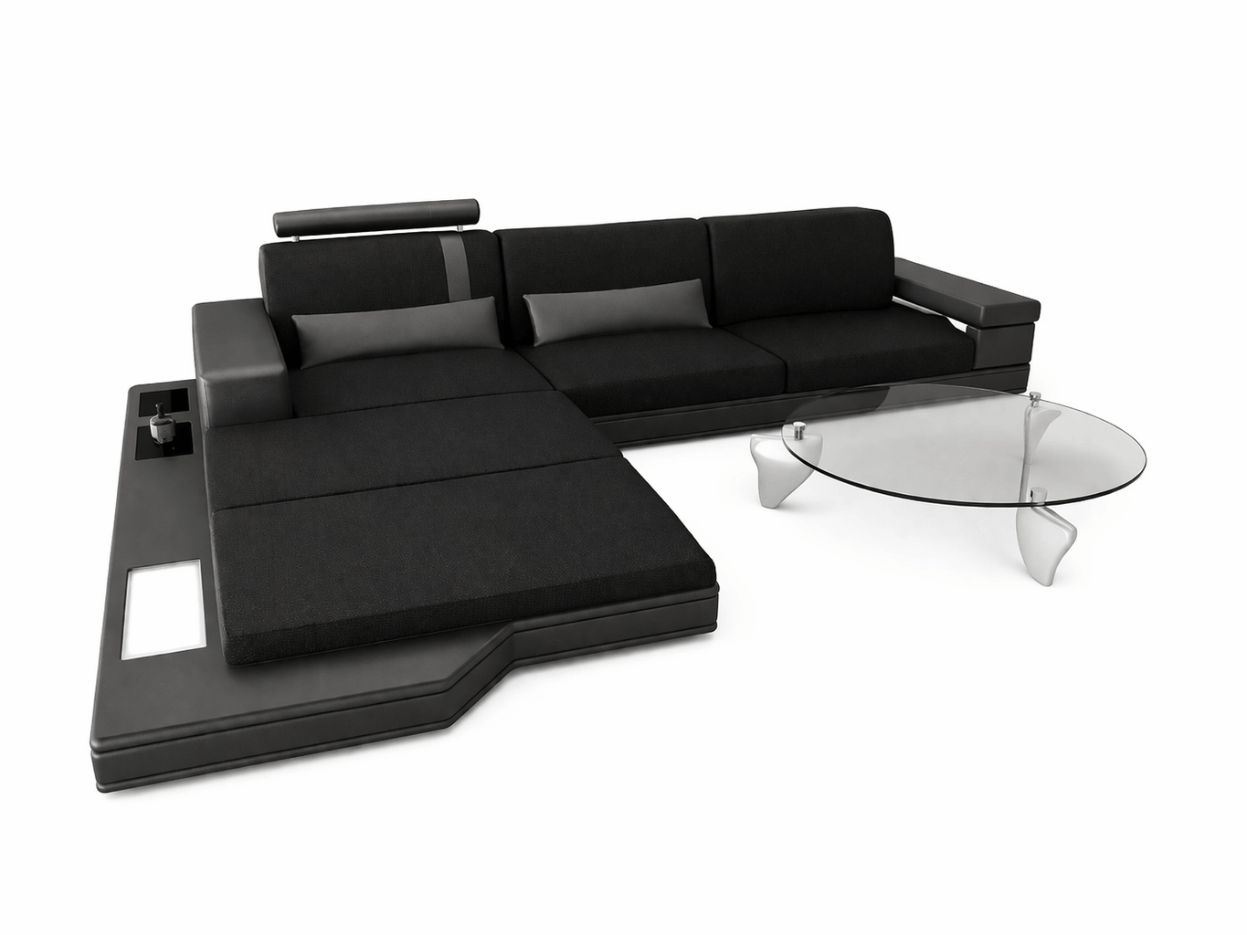 Couch Messana L-Form in Stoff Schwarz-Schwarz