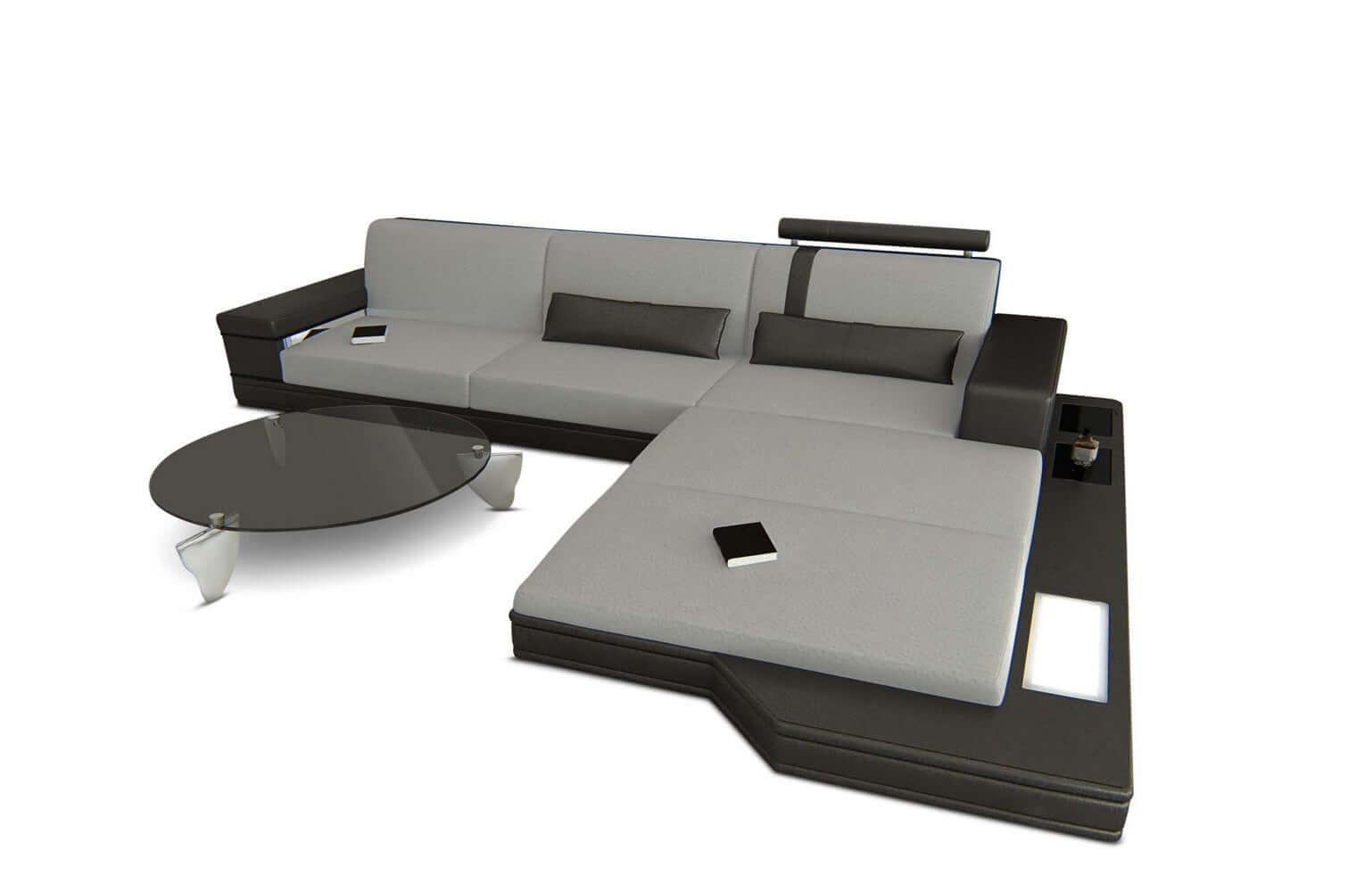 Stoffsofa Messana L-Form – Komfort & Design Hellgrau-Schwarz