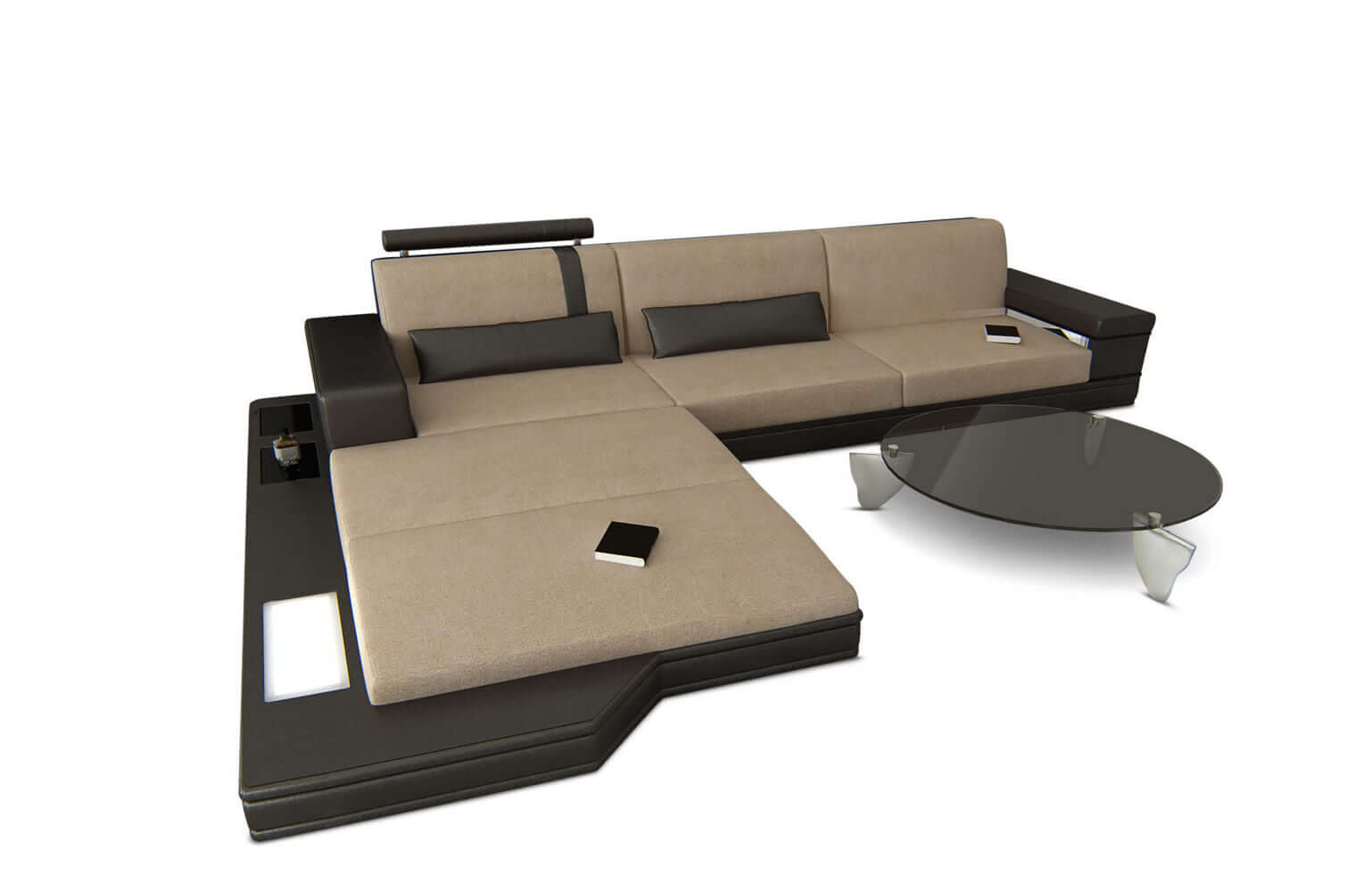 Stoffsofa Messana L-Form – Komfort & Design Cappuccino-Schwarz