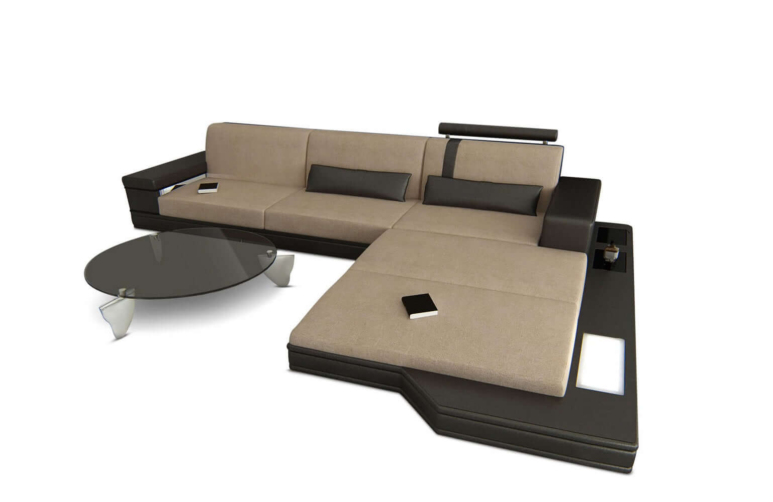 Stoffsofa Messana L-Form – Komfort & Design Cappuccino-Schwarz