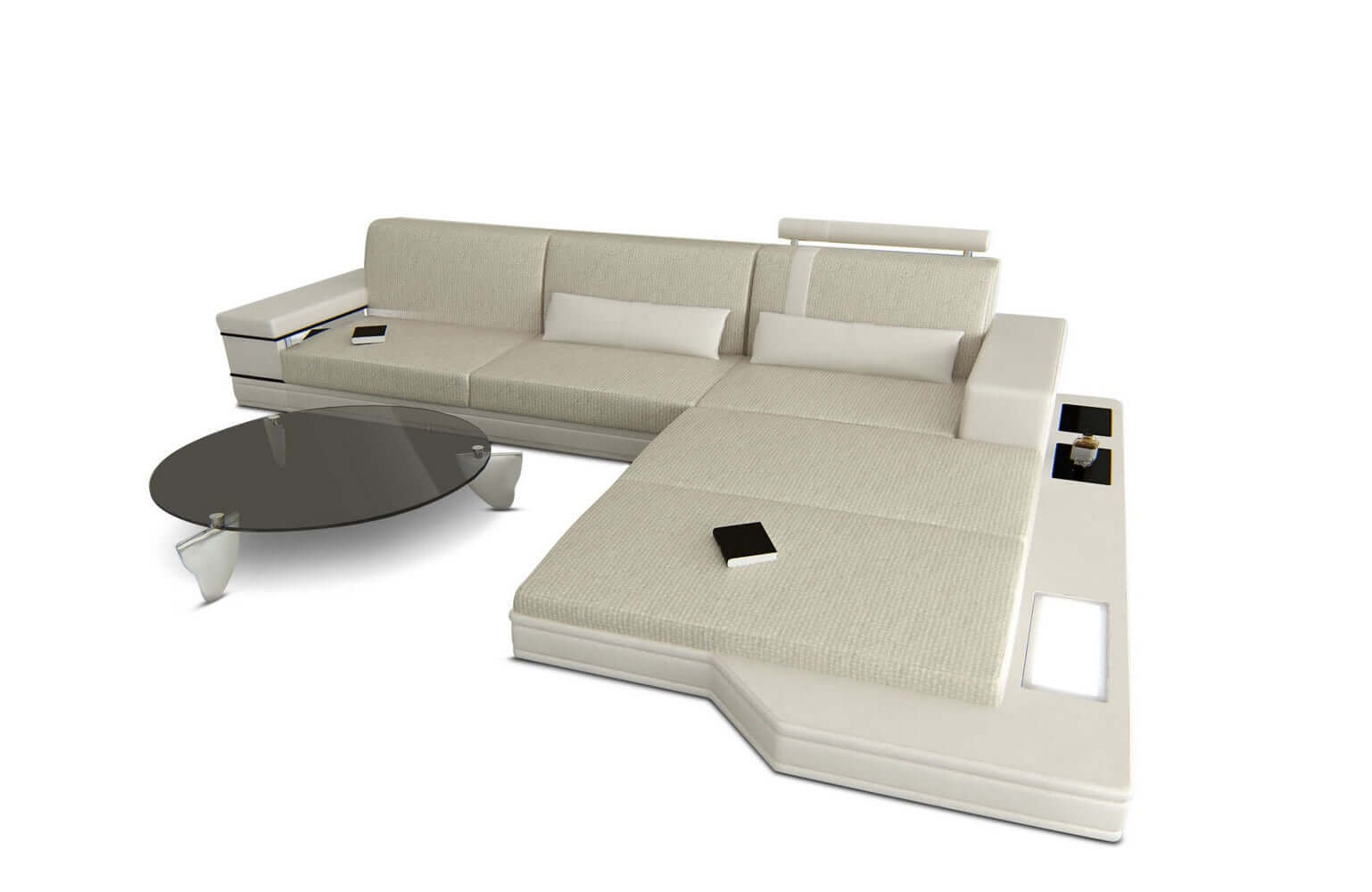 Stoffsofa Messana L-Form – Komfort & Design Elfenbein-Weiß