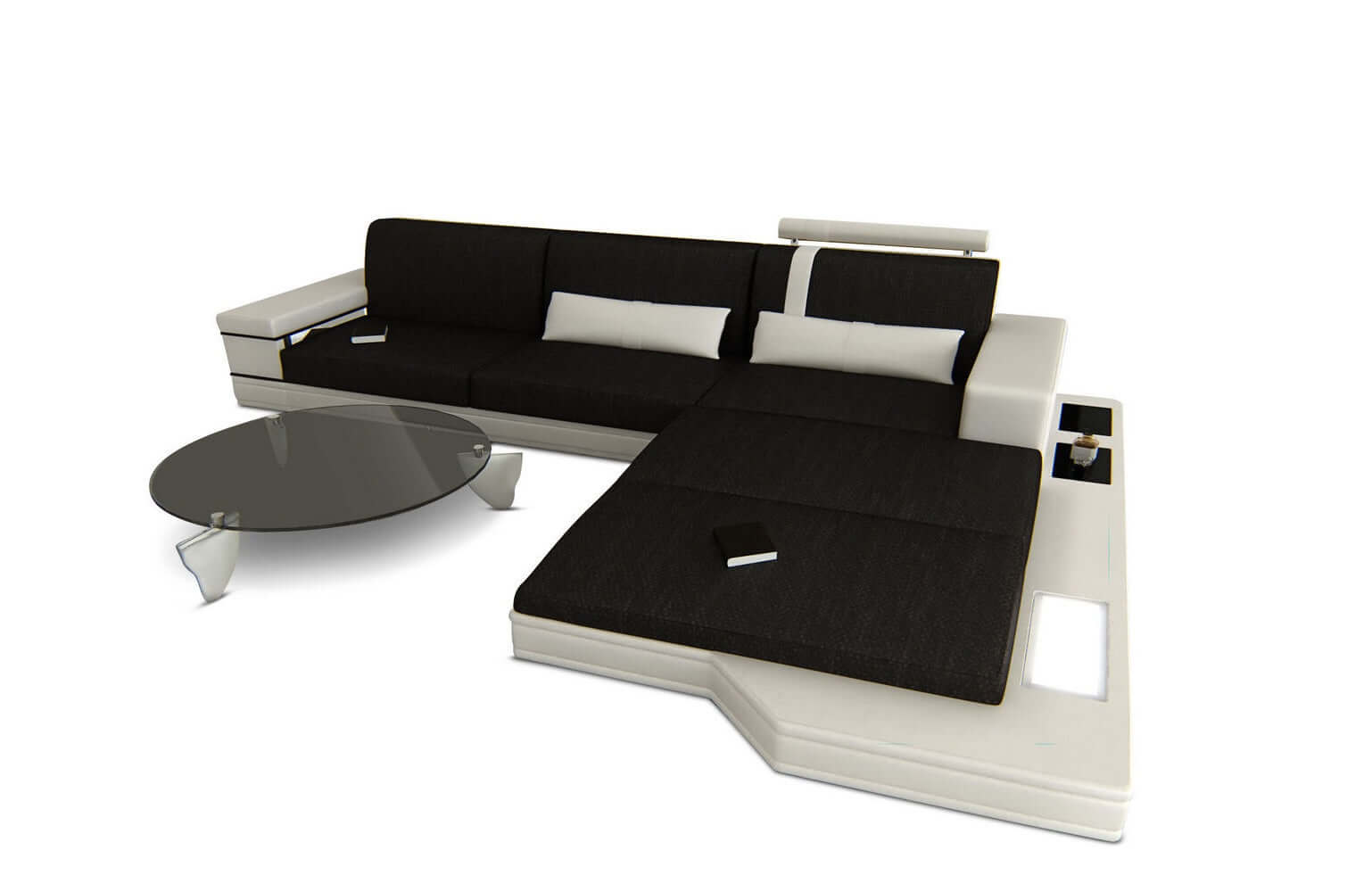 Couch Messana L Form in Stoff schwarz-weiß