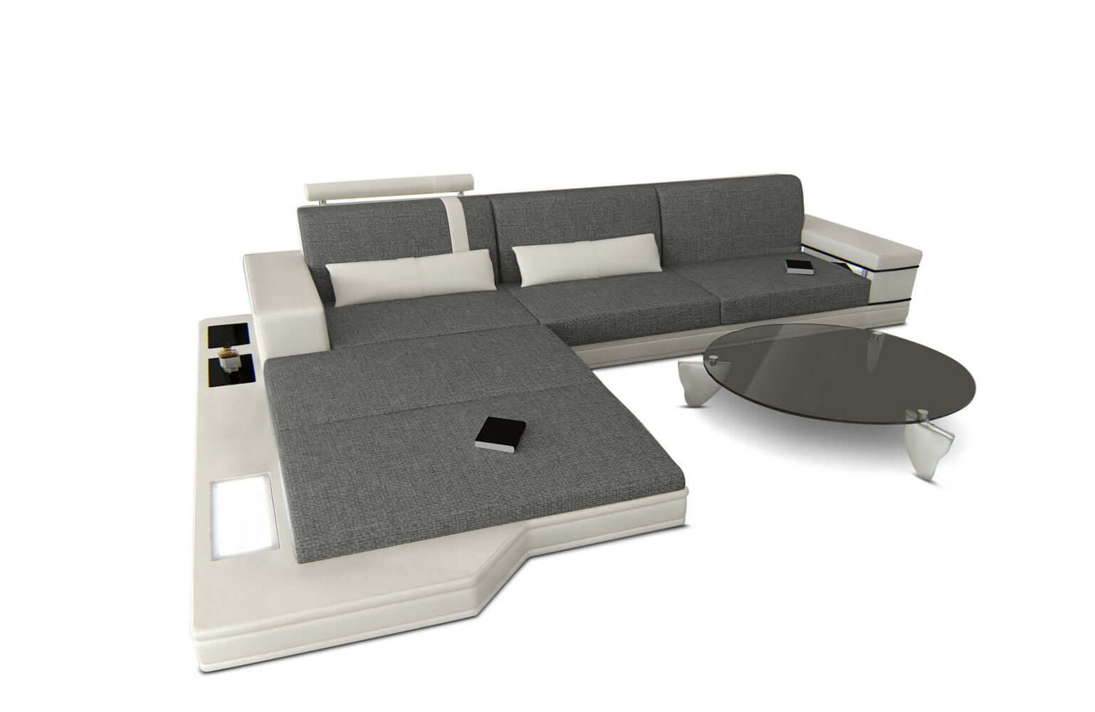 Stoffsofa Messana L-Form – Komfort & Design Grau-Weiß